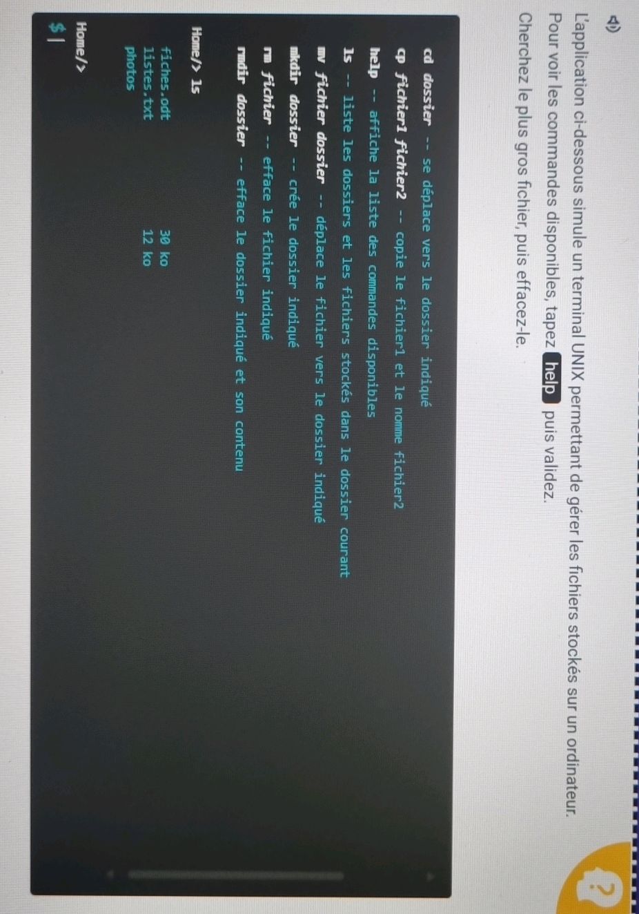 L'application ci-dessous simule un terminal | StudyX