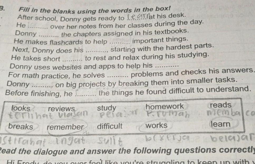 Diffucly Word Box Fill In Fill in the blanks using the words in the | StudyX