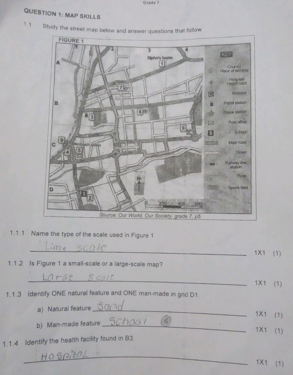 1. 1 Study the street map below and answer | StudyX