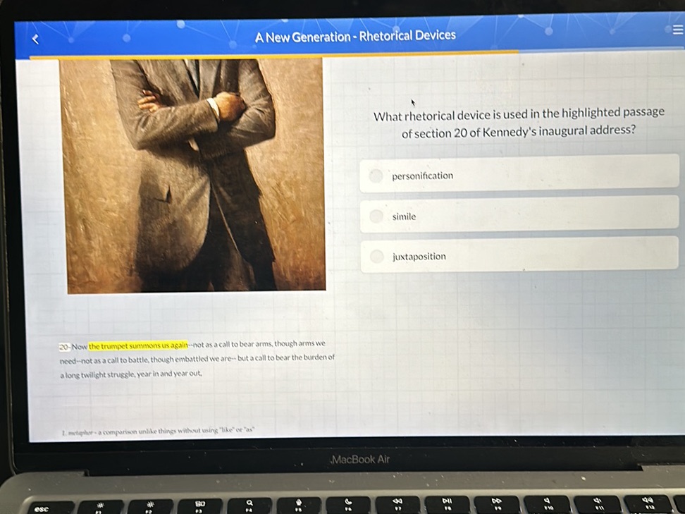 What rhetorical device is used in the | StudyX