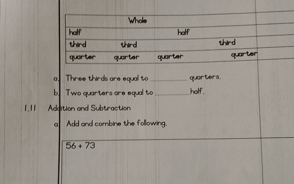 Comparing Two Quarters Three thirds are equal to ______ quarters. | StudyX