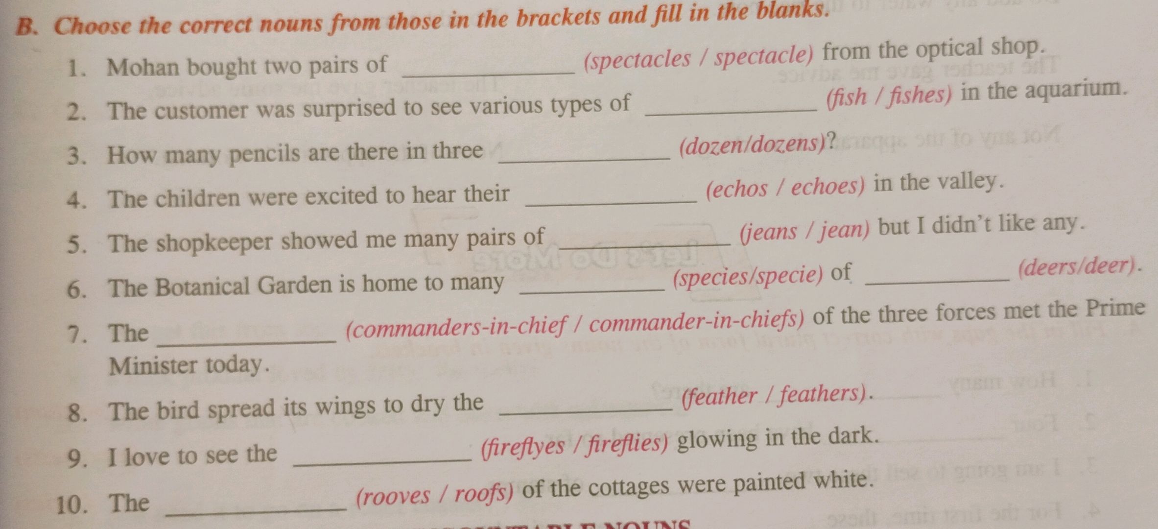 B. Choose the correct nouns from those in | StudyX