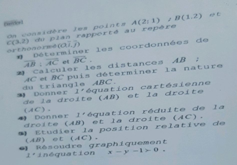 On considère les points A(2;1); B(1,2) et | StudyX