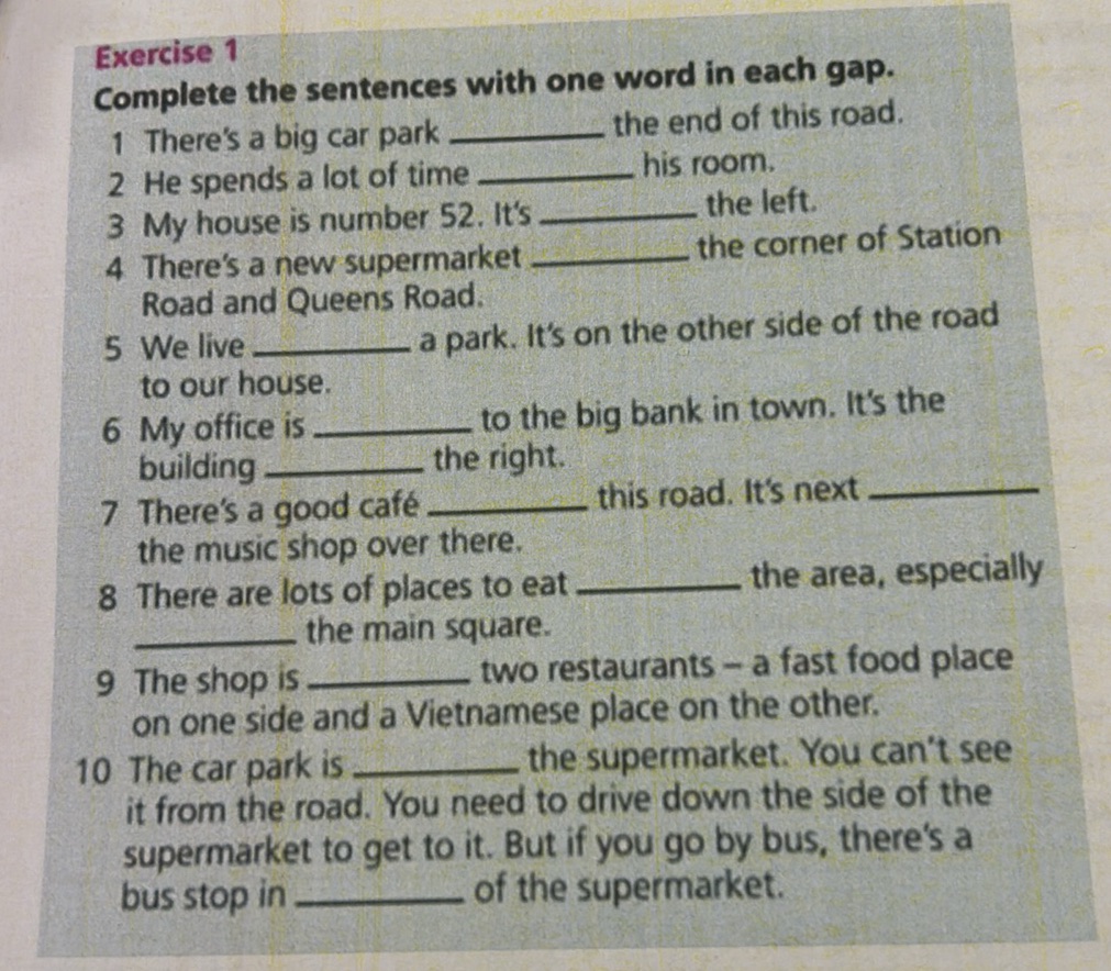 Exercise 1 Complete the sentences with one | StudyX
