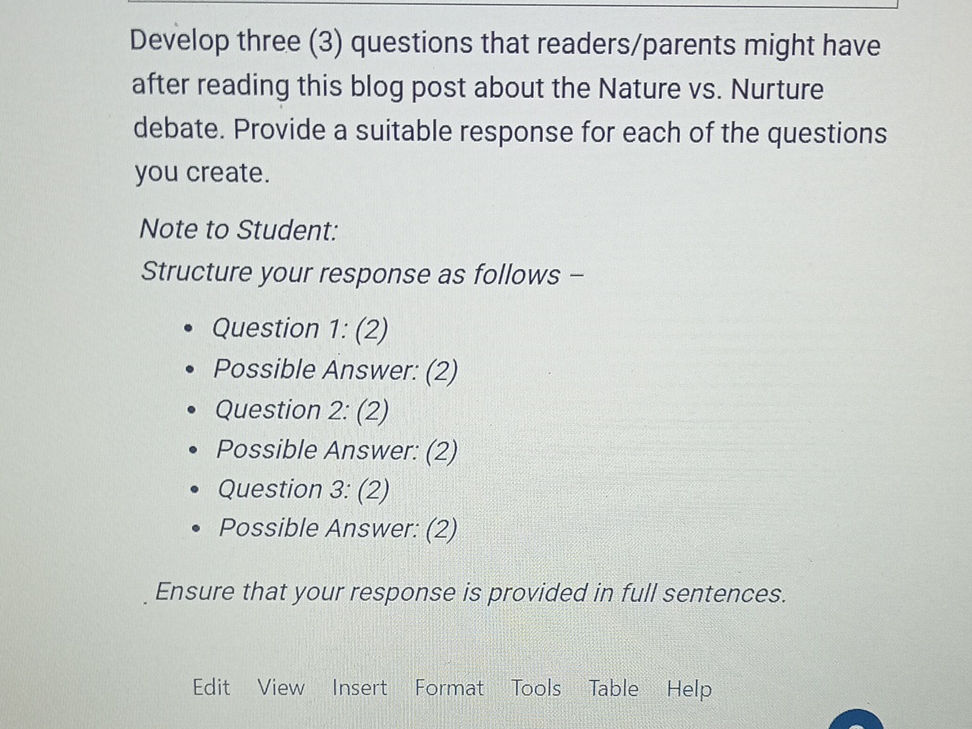 Develop three (3) questions that | StudyX