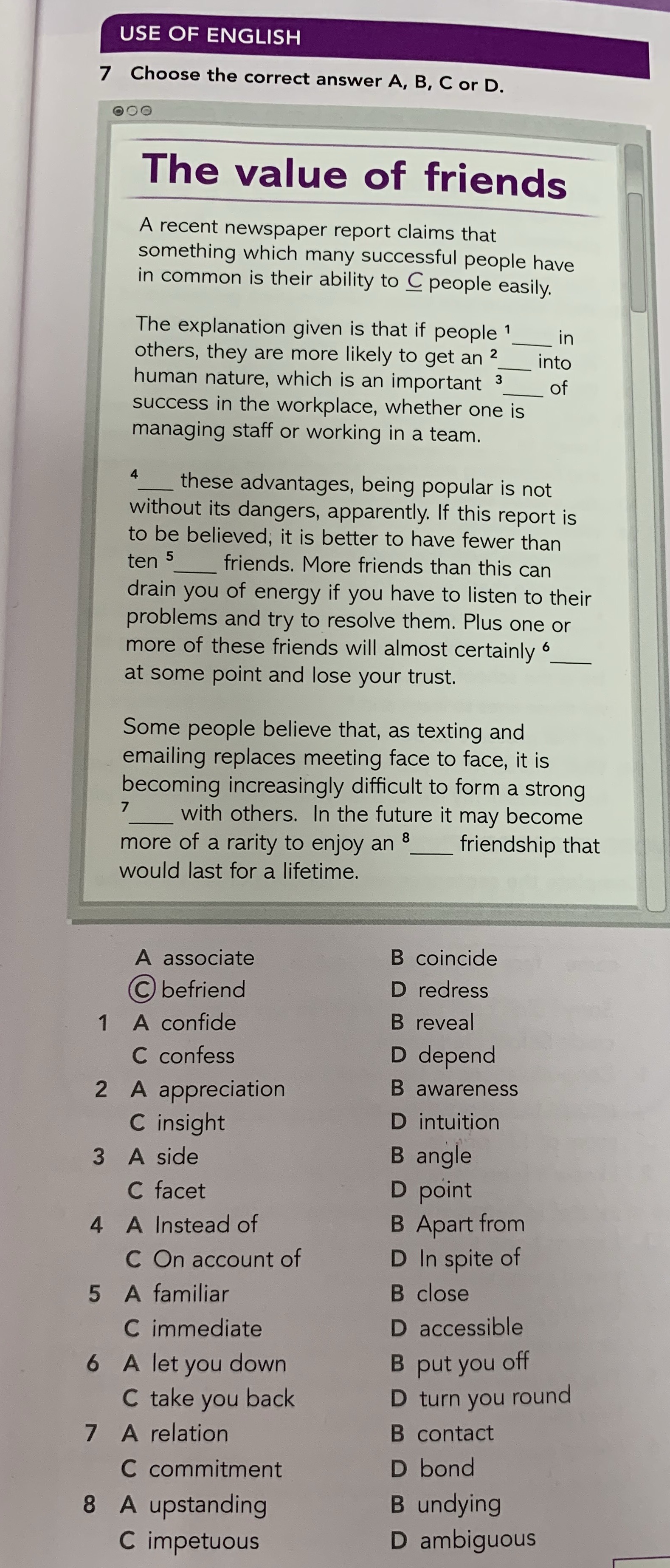Choose the correct answer A, B, C or D. The | StudyX