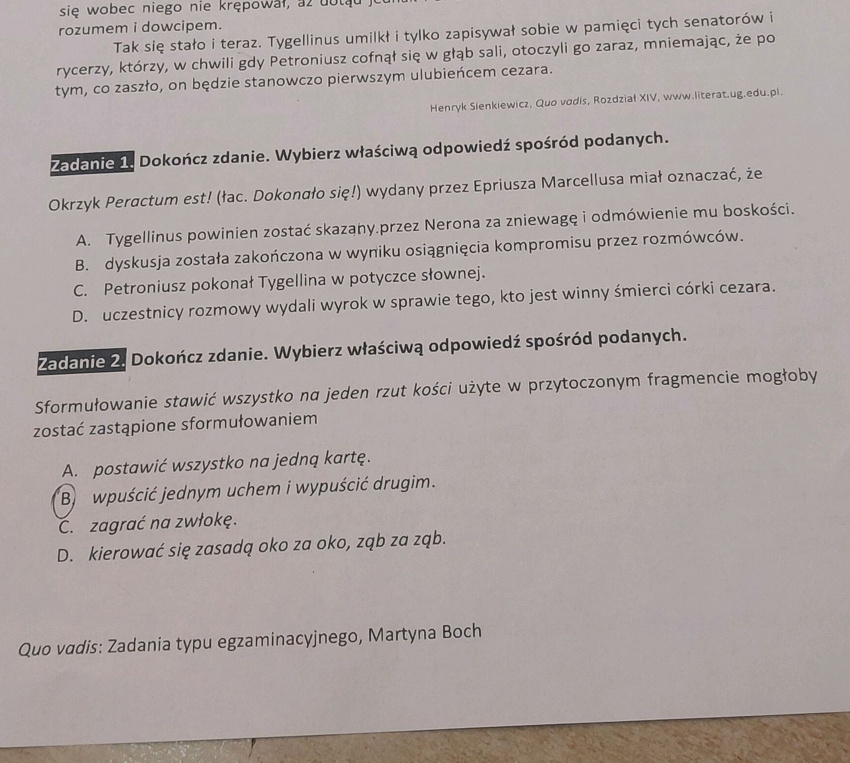 Zadanie 1. Dokończ zdanie. Wybierz właściwą | StudyX