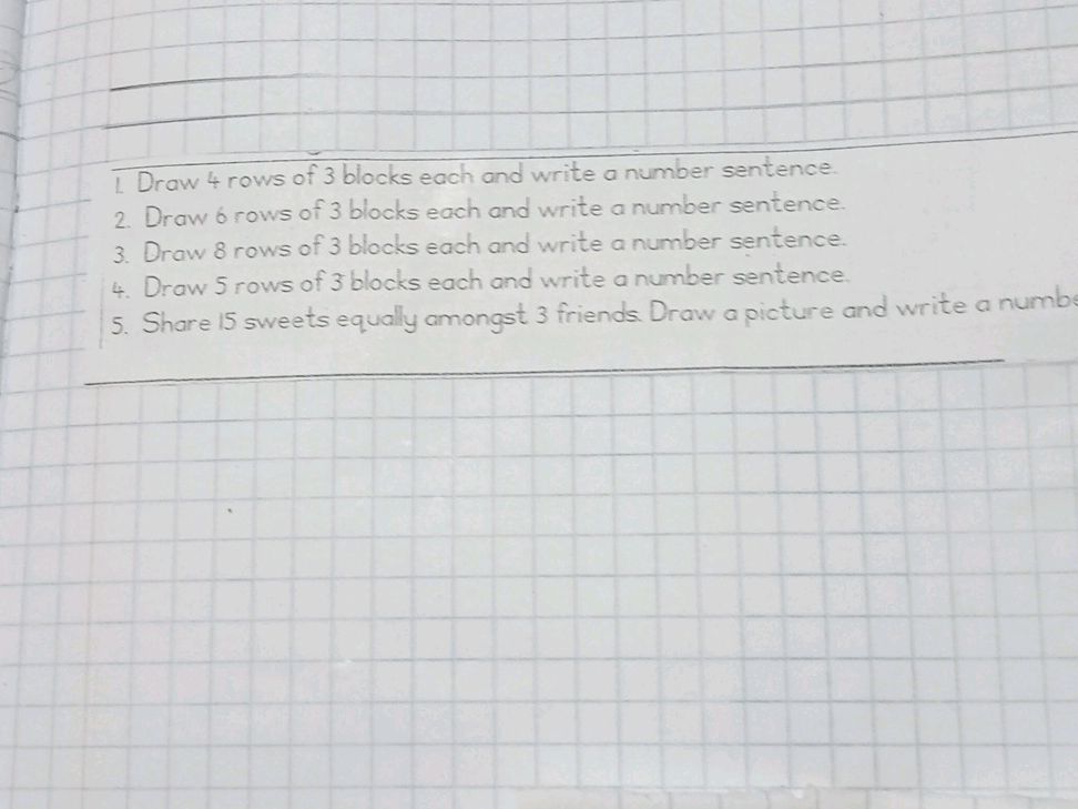 Draw 4 rows of 3 blocks each and write a