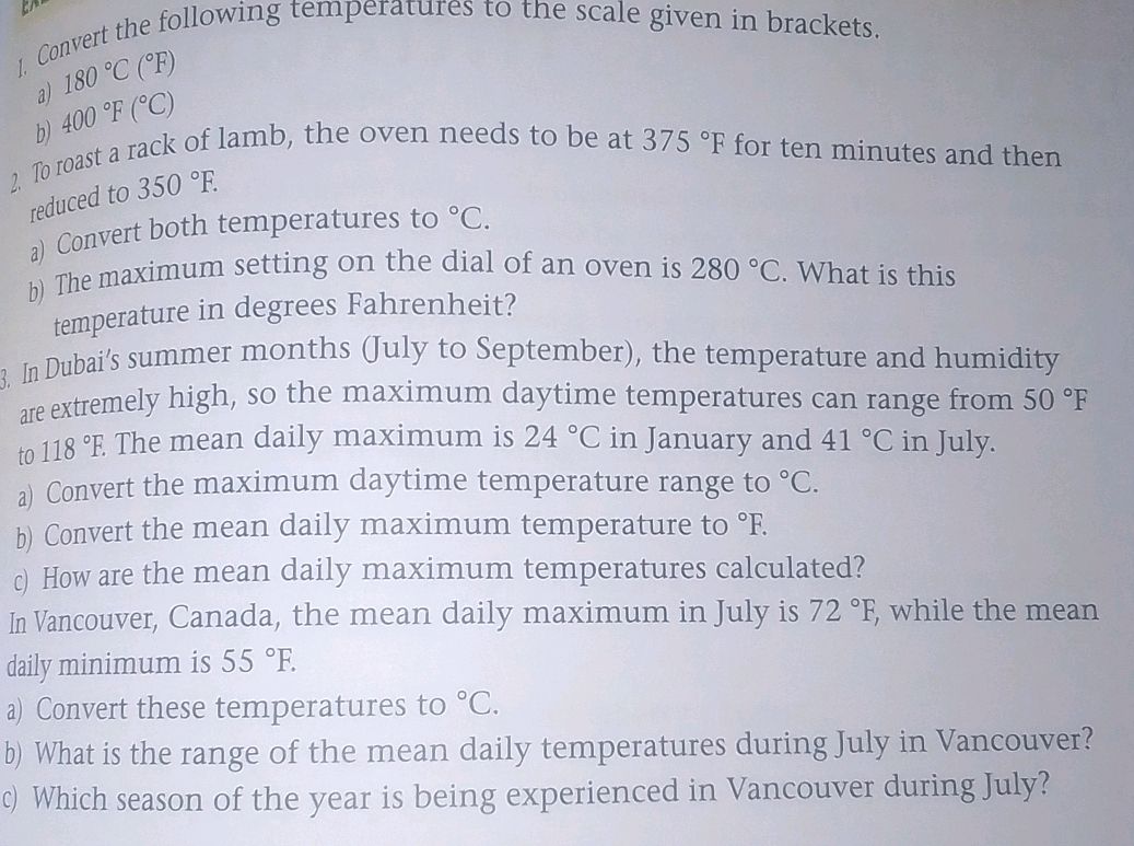 1. Convert the following temperatures to the | StudyX
