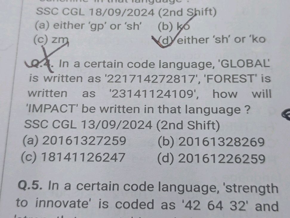 Q.4. In a certain code language, 'GLOBAL' is | StudyX