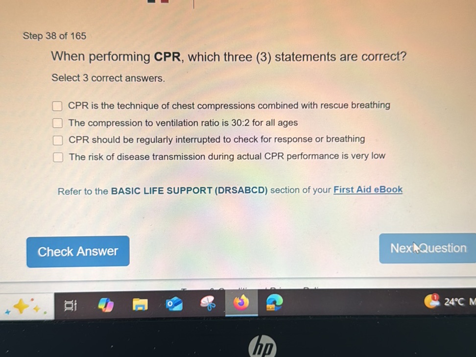 When performing CPR, which three (3)