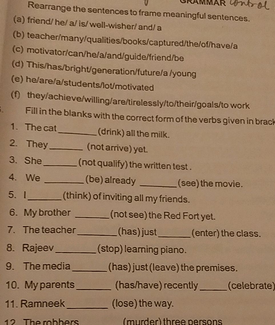 Rearrange the sentences to frame meaningful | StudyX