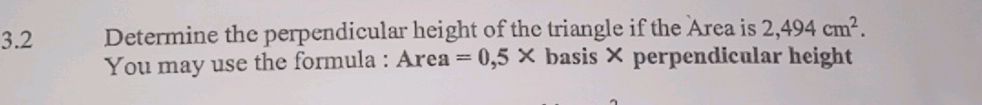 Perpendicular Height Formula Determine the perpendicular height of the | StudyX