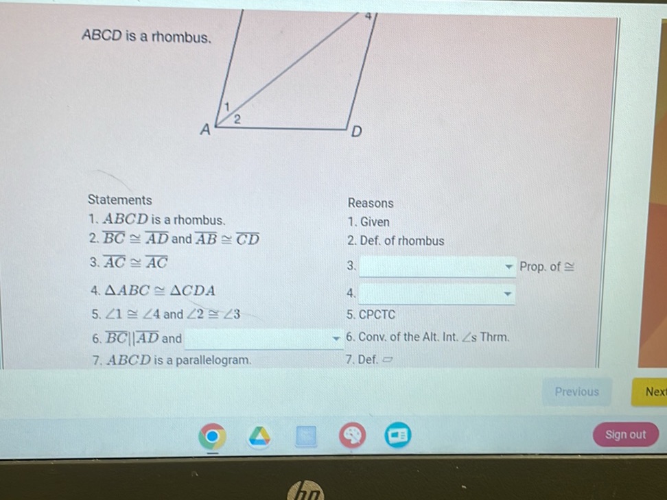 ABCD is a rhombus. Statements 1. ABCD is a | StudyX