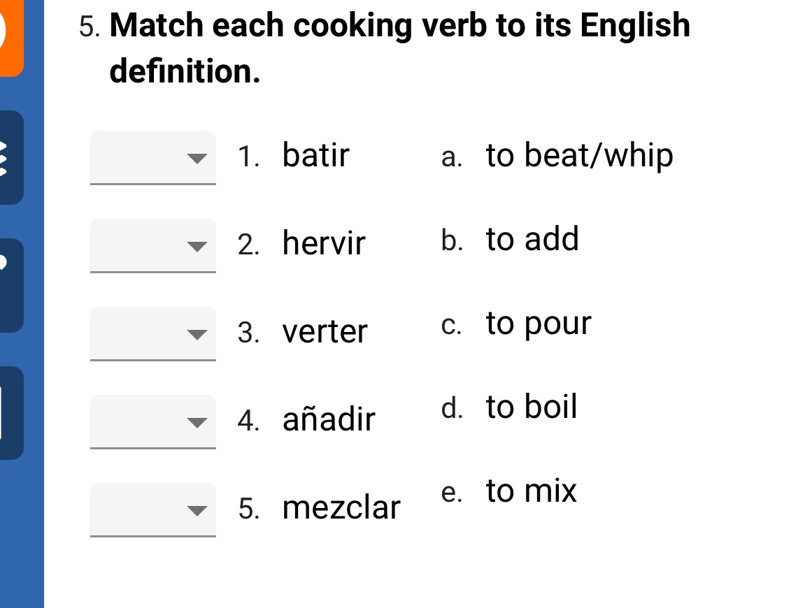 5. Match each cooking verb to its English | StudyX