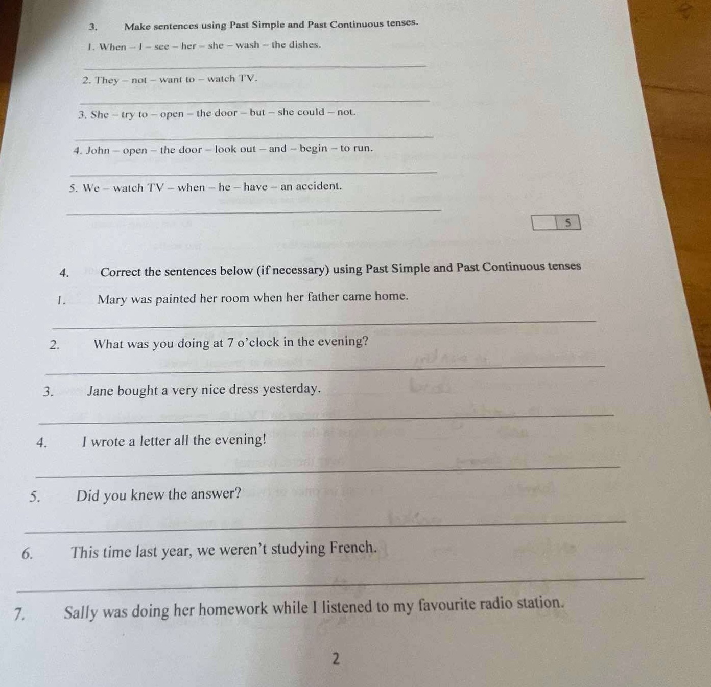 3. Make sentences using Past Simple and Past | StudyX
