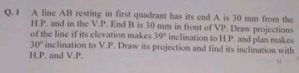 Q.1 A line AB resting in first quadrant has | StudyX