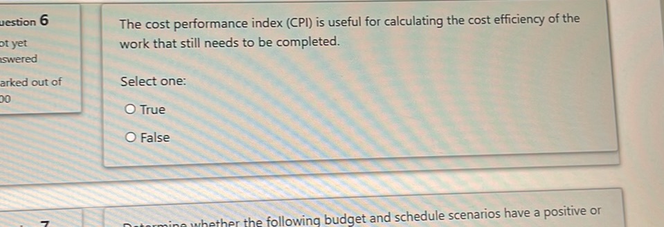 The cost performance index (CPI) is useful | StudyX