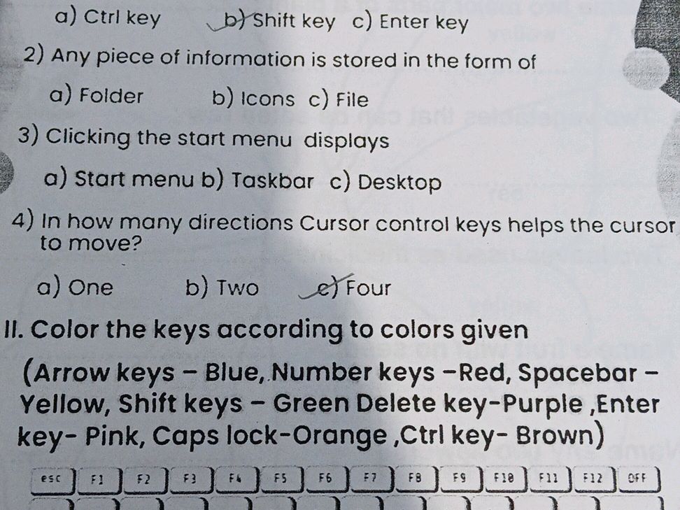 Control Key With Letters 1) Which key is used to switch between | StudyX