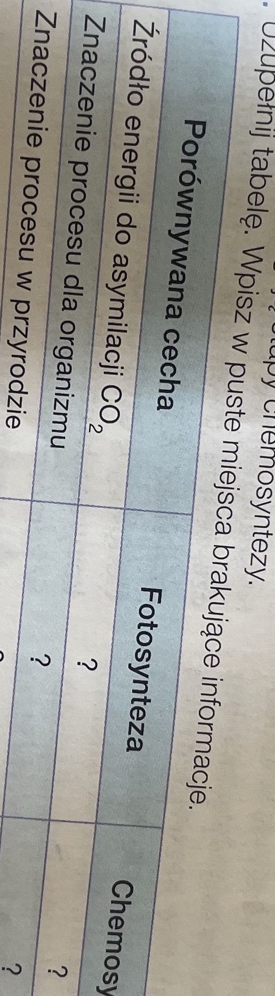 Uzupełnij tabelę. Wpisz w puste miejsca | StudyX