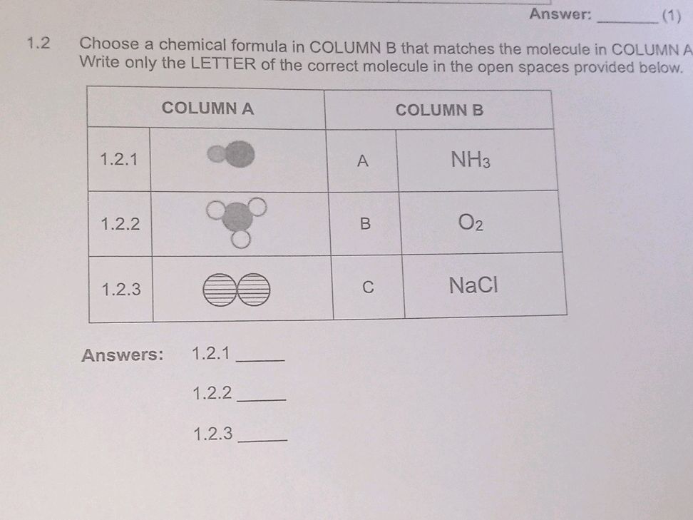 1. 2 Choose a chemical formula in COLUMN B | StudyX
