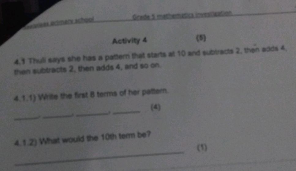 4.1 Thuli says she has a pattern that starts | StudyX