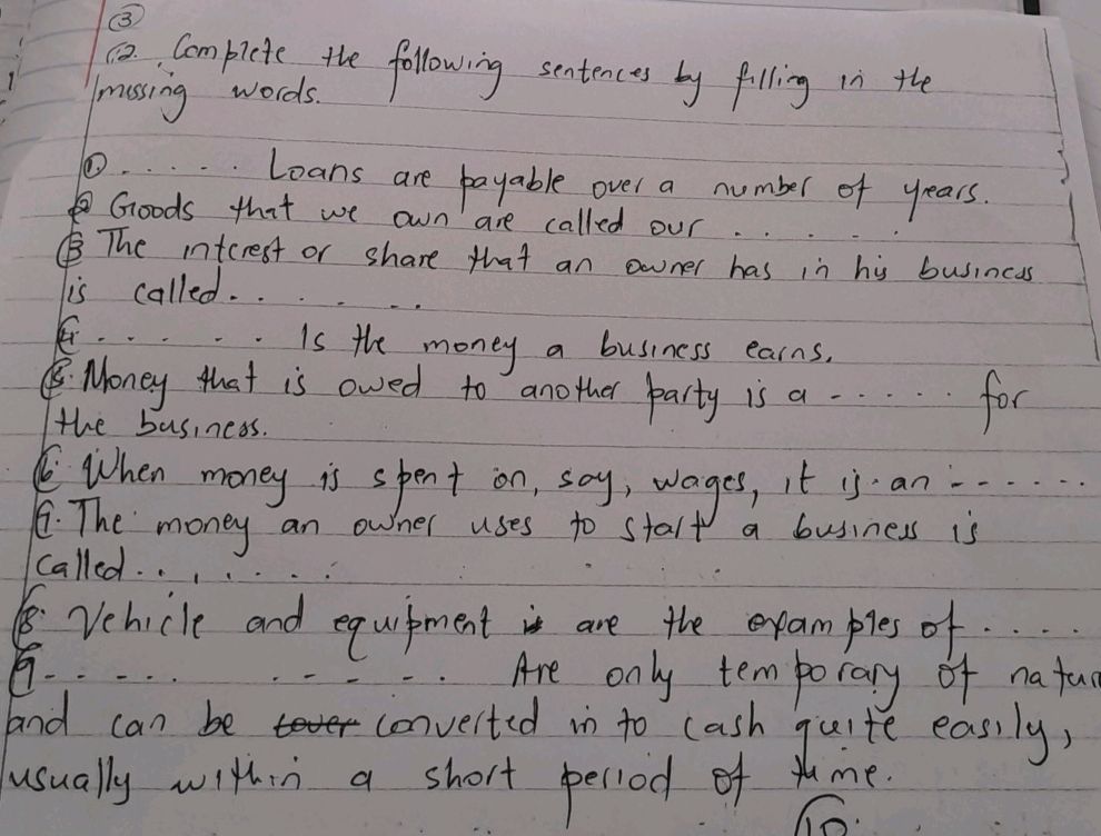 12. Complete the following sentences by | StudyX