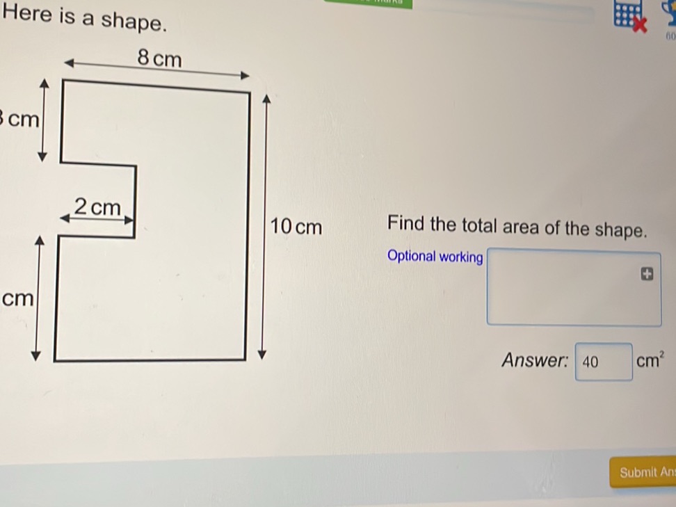 Here is a shape. Find the total area of the | StudyX