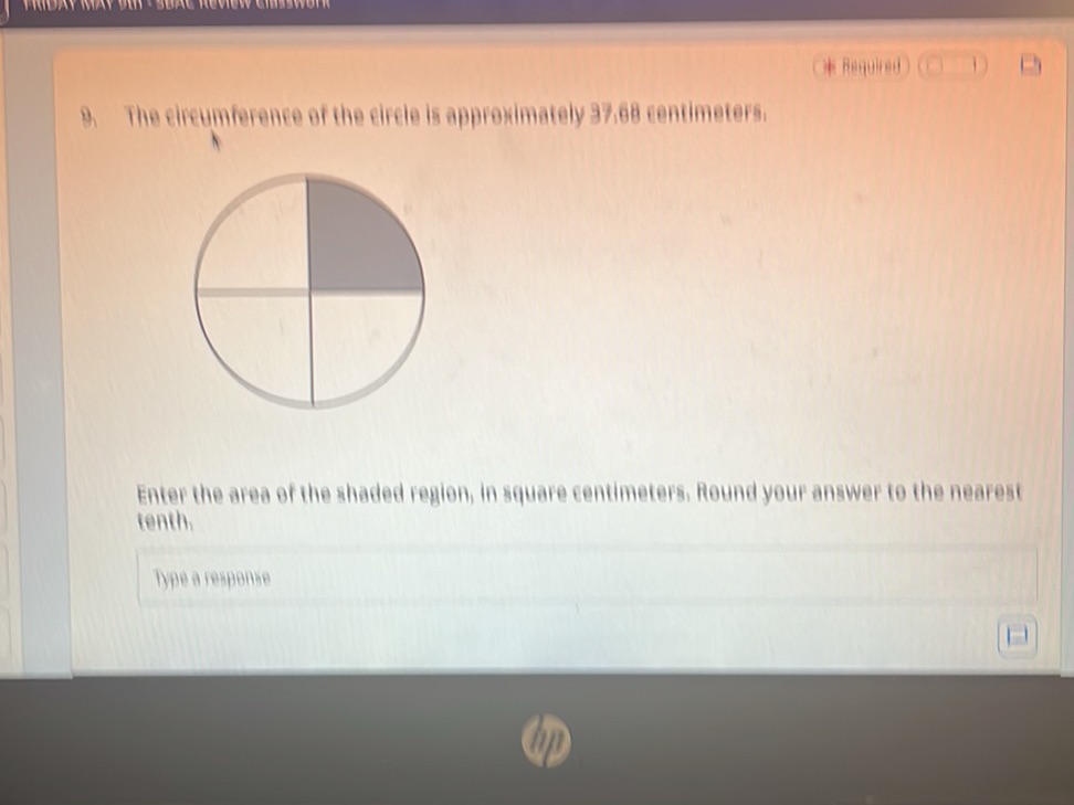 9. The circumference of the circle is | StudyX