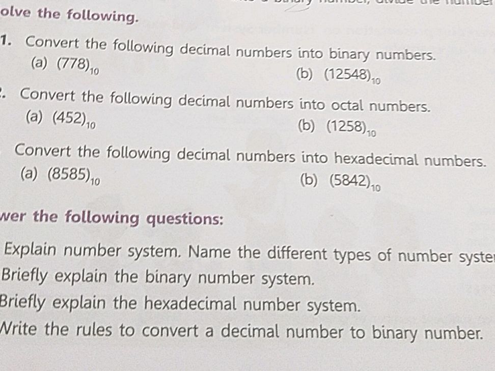 1. Convert the following decimal numbers | StudyX
