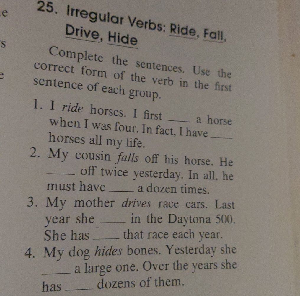 25. Irregular Verbs: Ride, Fall, Drive, Hide | StudyX