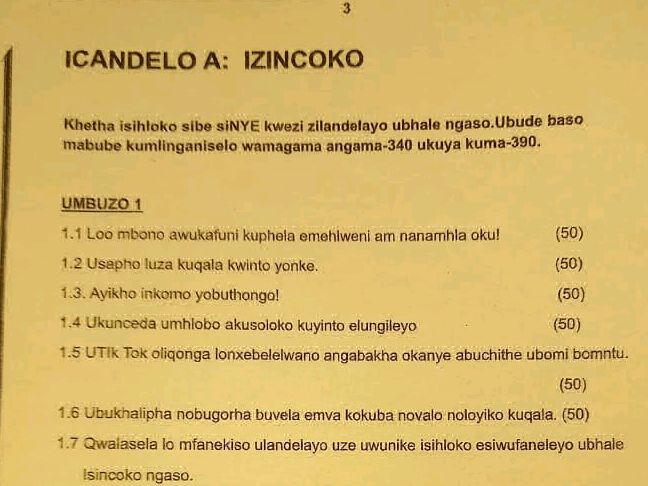 ICANDELO A: IZINCOKO Khetha isihloko sibe | StudyX