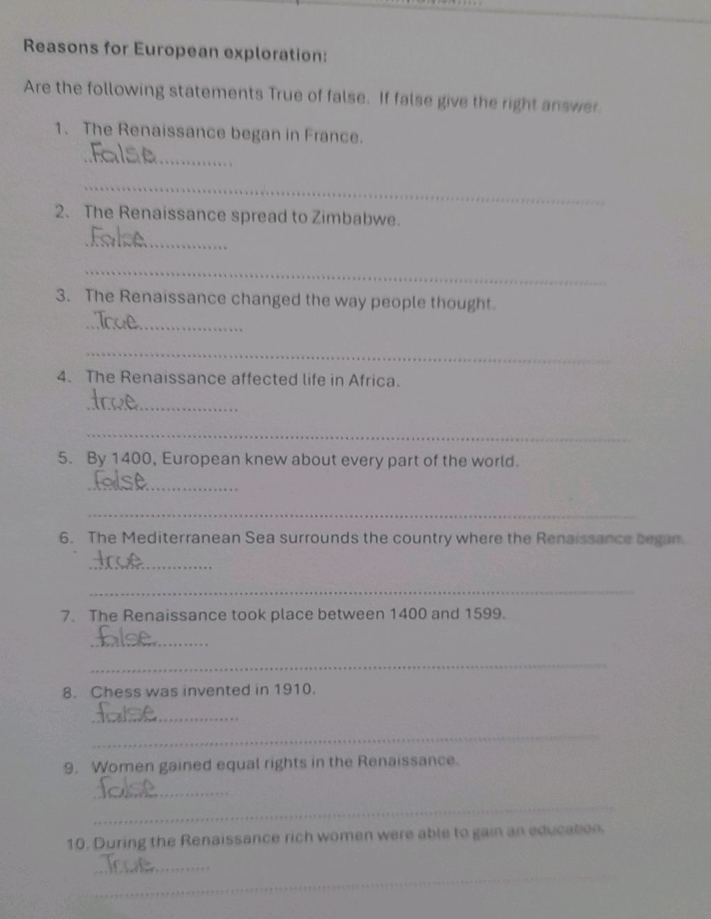Are the following statements True or false. | StudyX