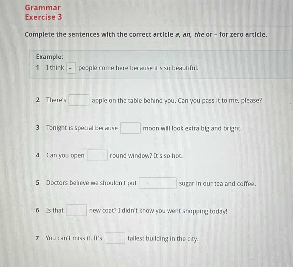 Complete Using Correct Article Complete the sentences with the correct | StudyX