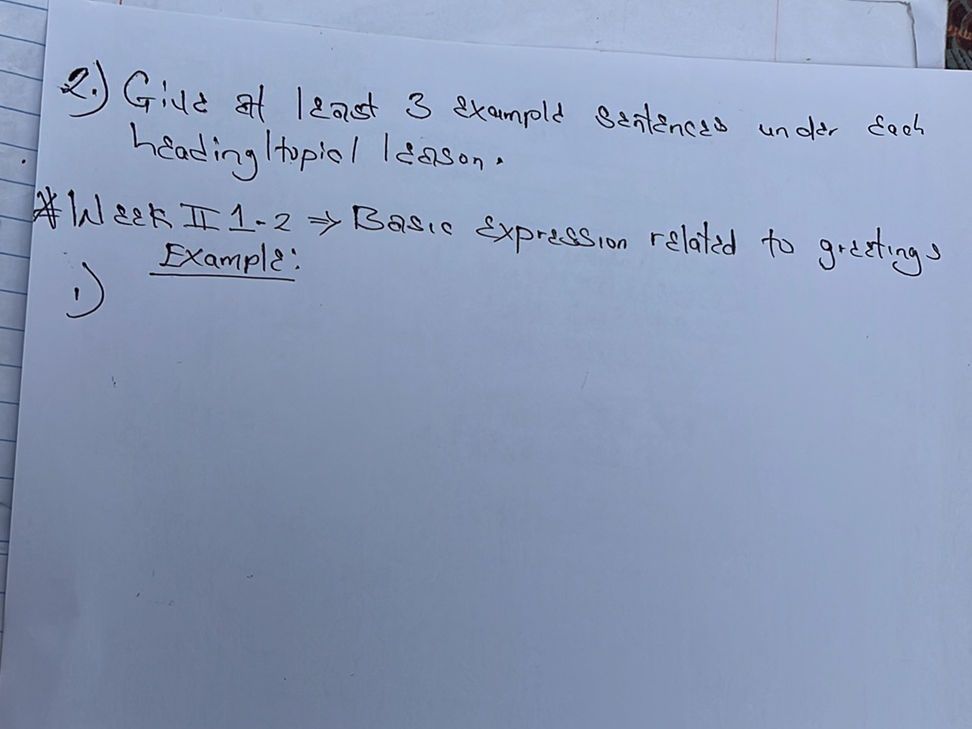 2.) Give at least 3 example sentences under | StudyX