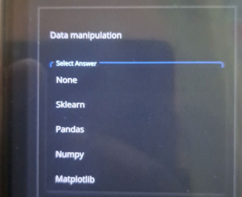 Data manipulation Select Answer None | StudyX