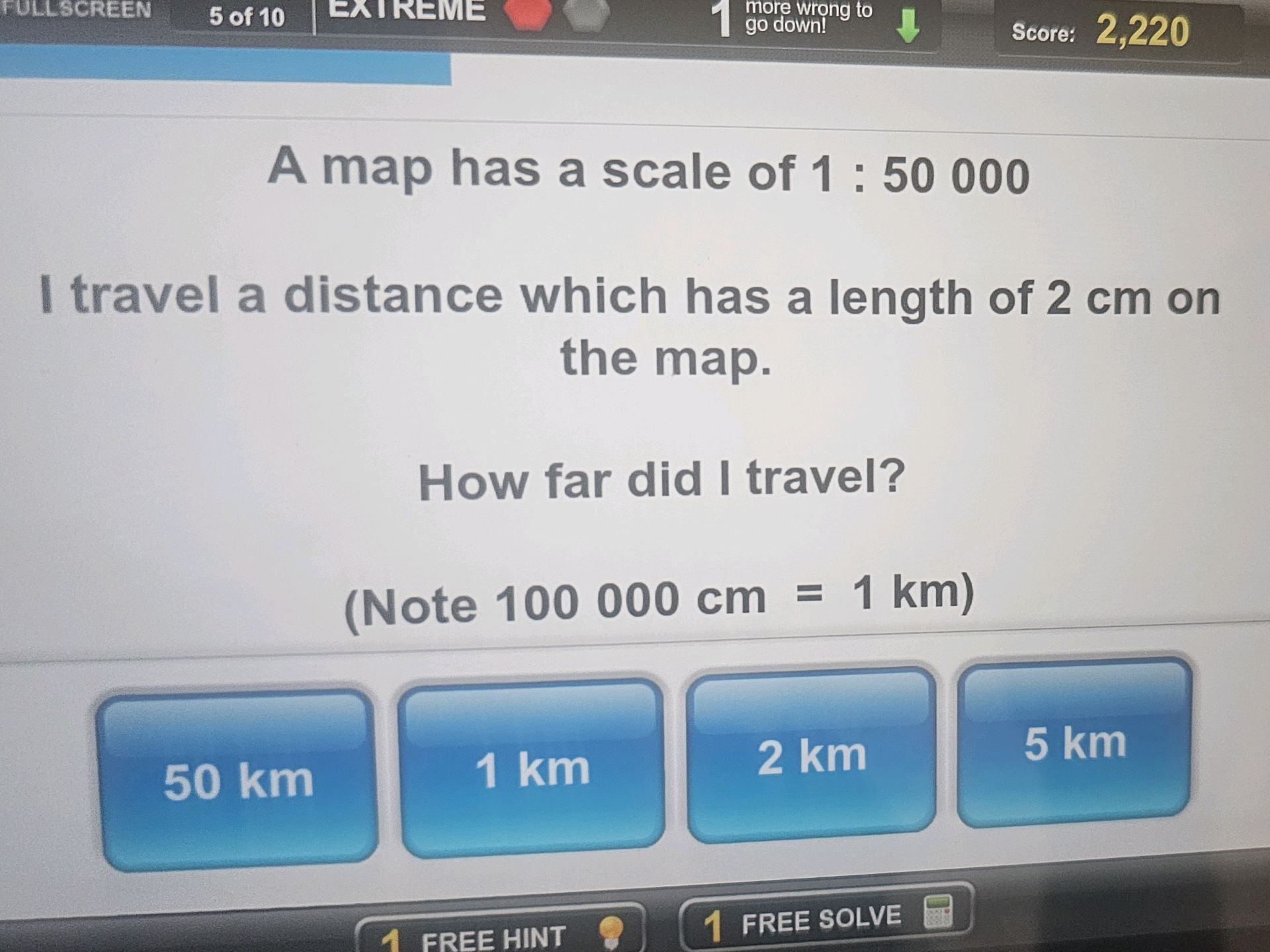 A map has a scale of 1 : 50000 I travel a | StudyX