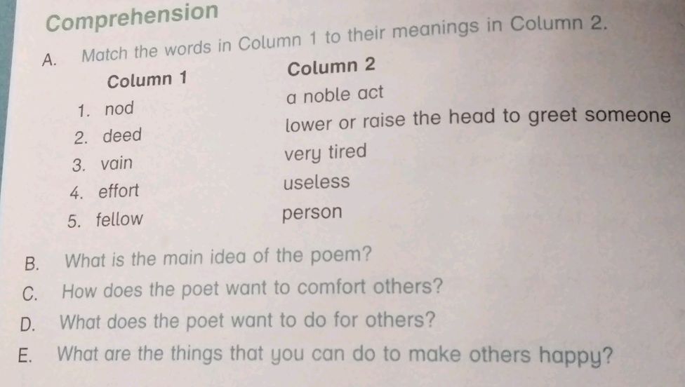 A. Match the words in Column 1 to their | StudyX