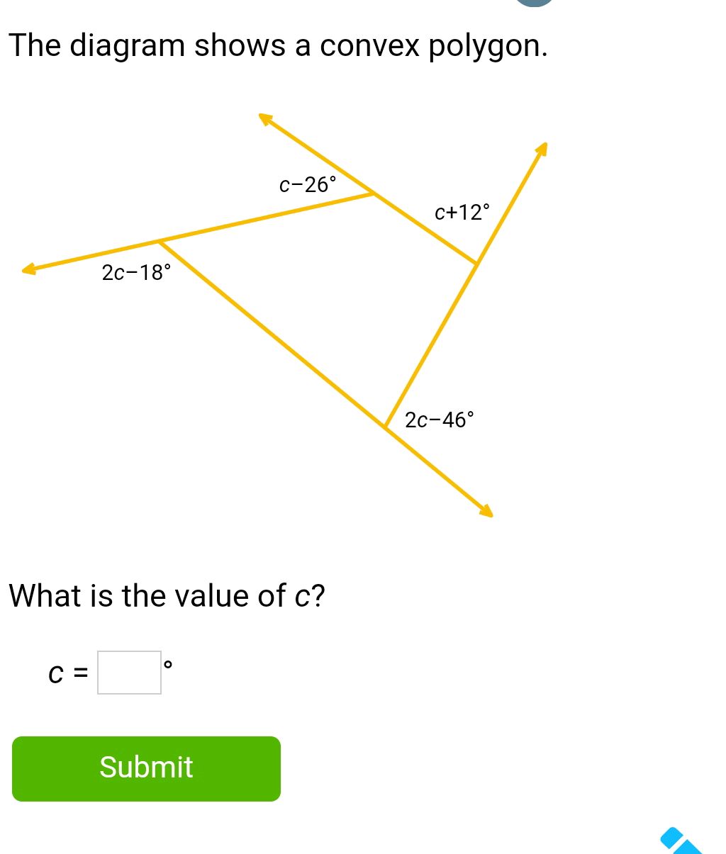 The diagram shows a convex polygon. $2c - | StudyX