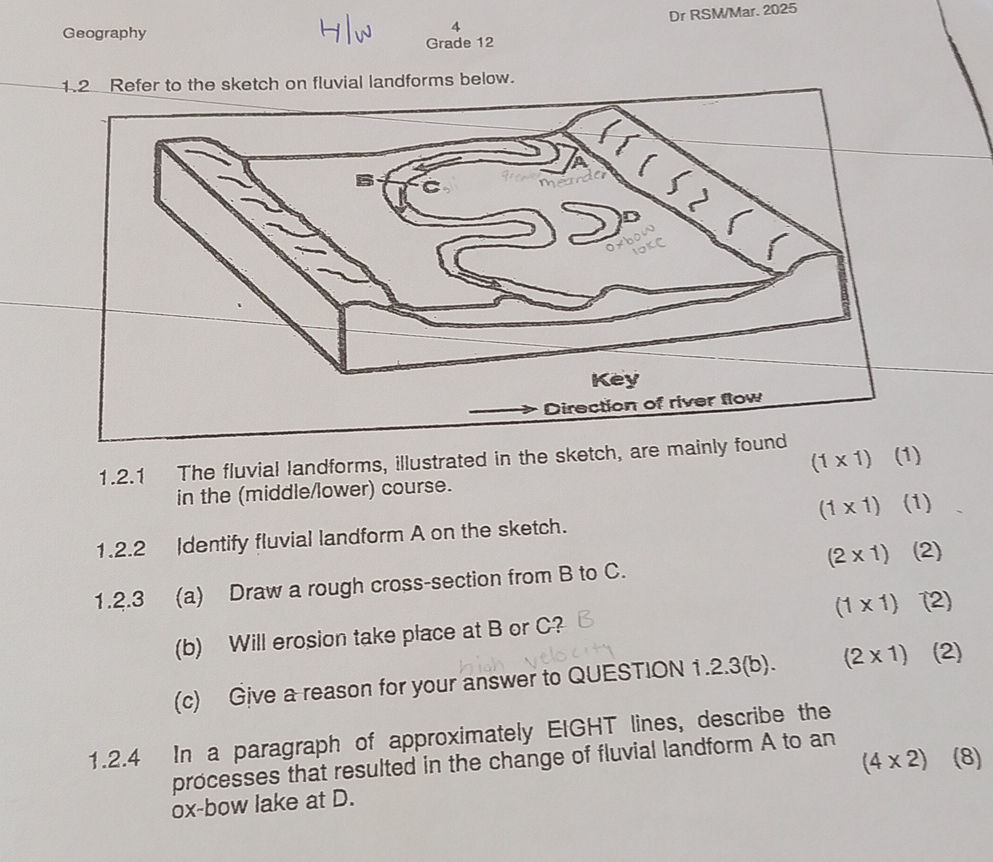 1.2 Refer to the sketch on fluvial landforms | StudyX