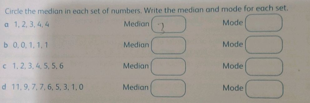 Circle the median in each set of numbers. | StudyX