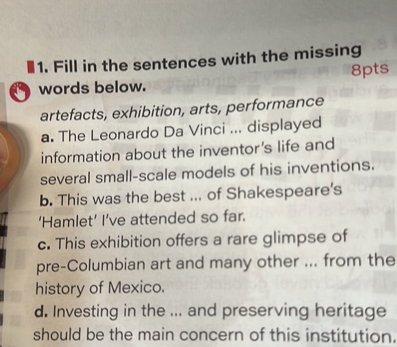 1. Fill in the sentences with the missing | StudyX