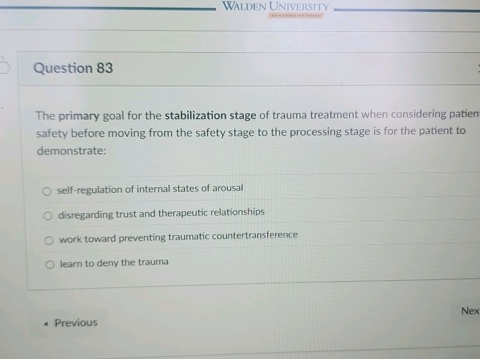 Question 83 The primary goal for the | StudyX
