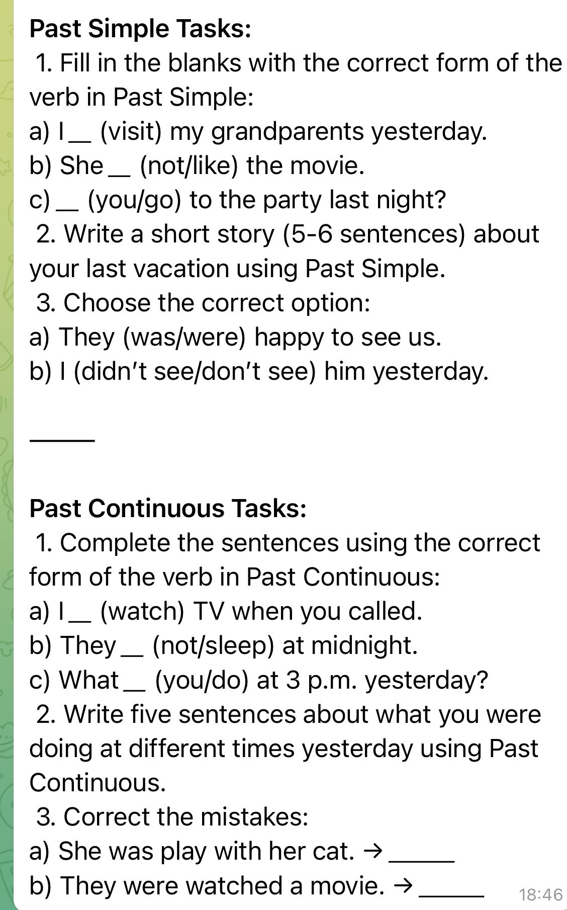 Past Simple Tasks: 1. Fill in the blanks | StudyX