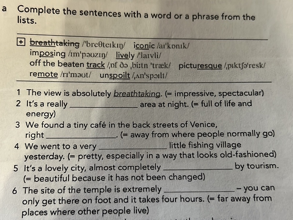 Complete the sentences with a word or a | StudyX