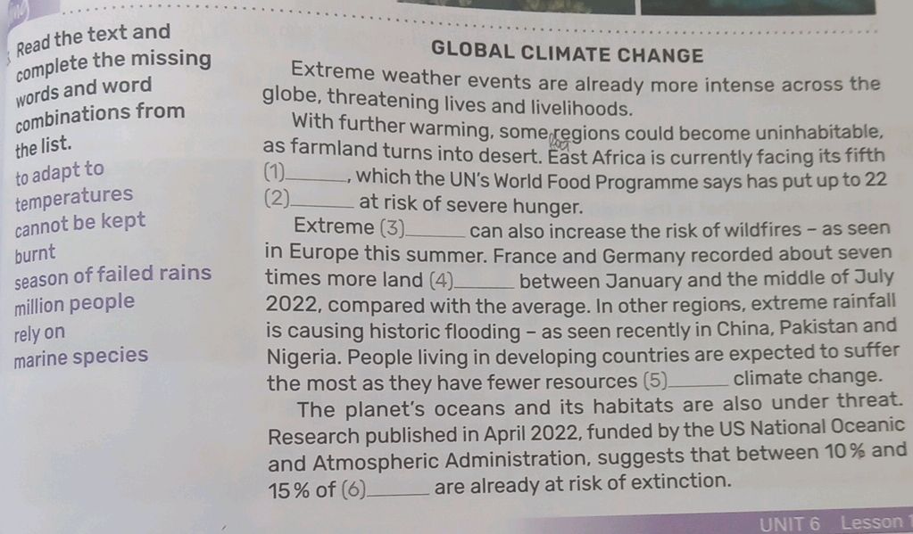 Read the text and complete the missing words | StudyX