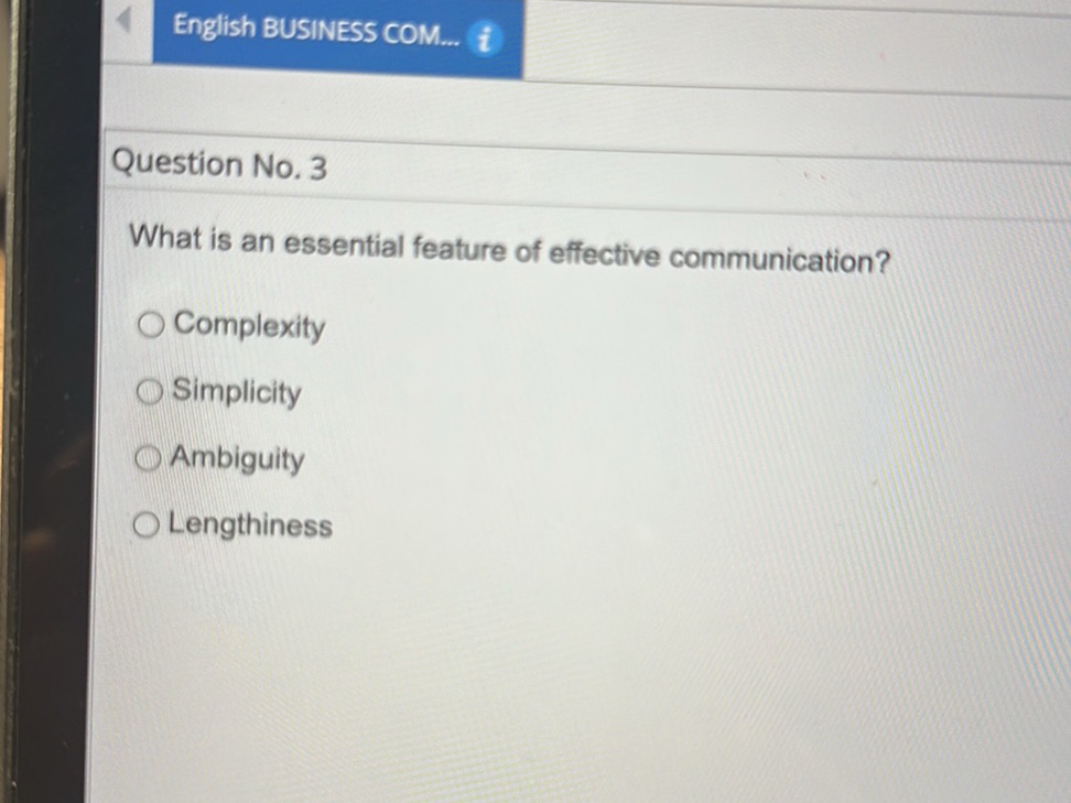 Question No. 3 What is an essential feature | StudyX