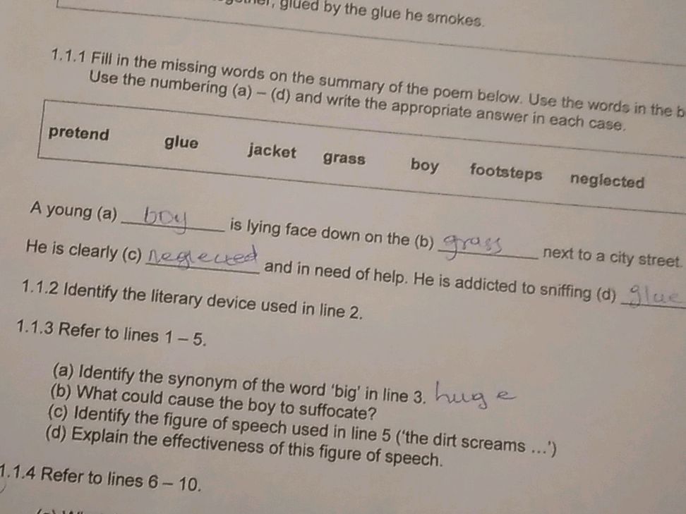 1.1.1 Fill in the missing words on the | StudyX