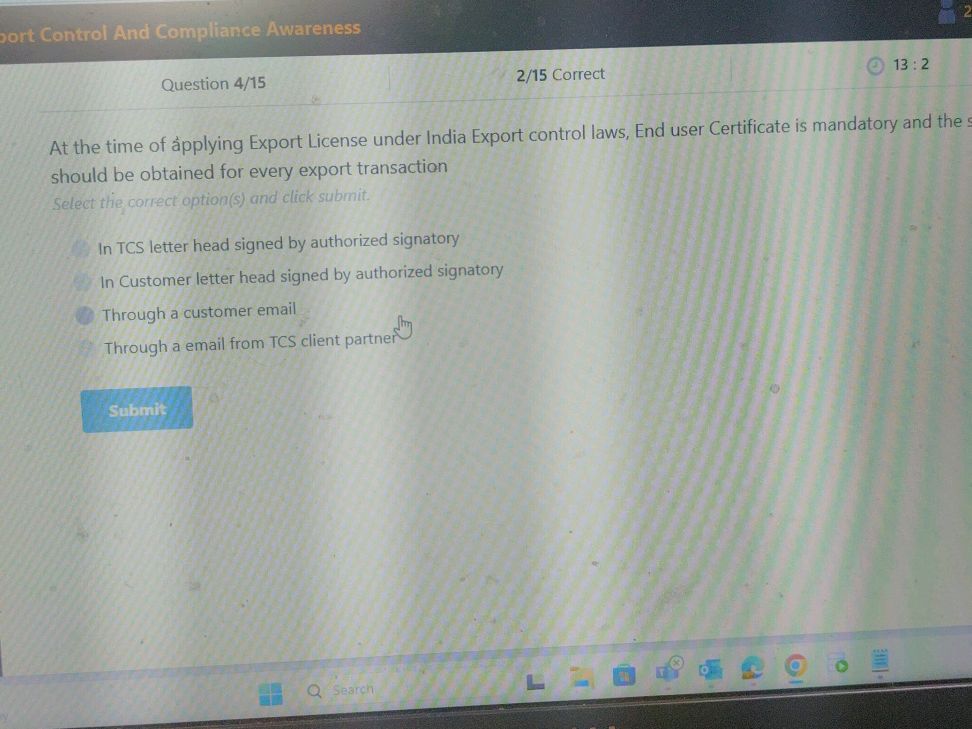 Image showcasing At the time of applying Export License under | StudyX