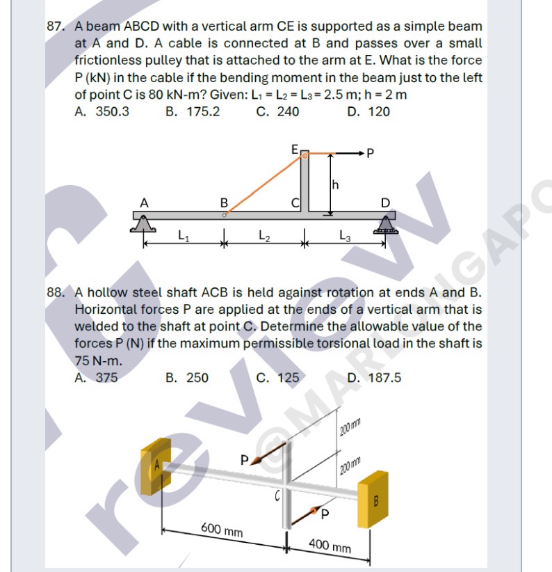 87. A beam ABCD with a vertical arm CE is | StudyX